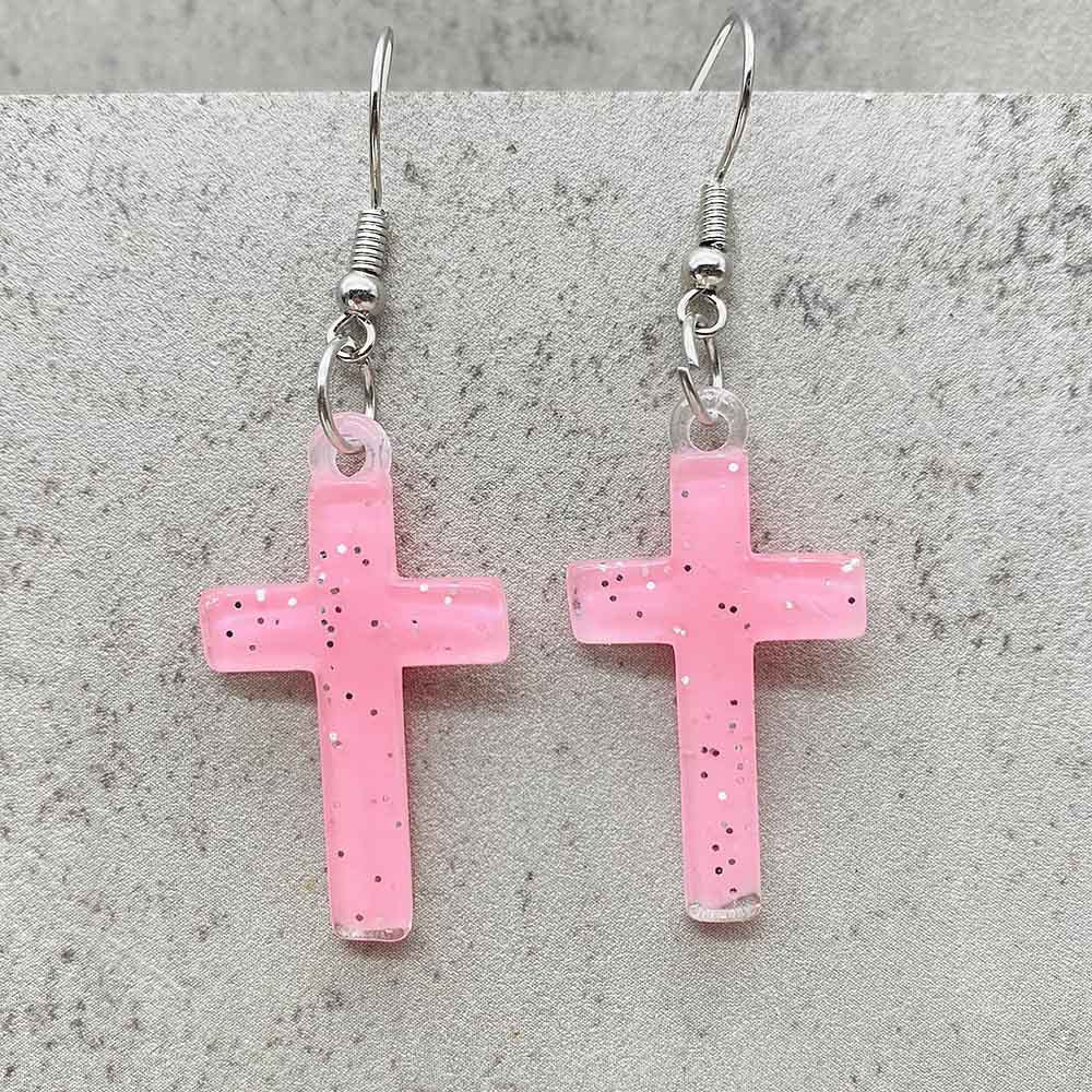 Wholesale Stylish Glitter Cross Resin Drop Earrings