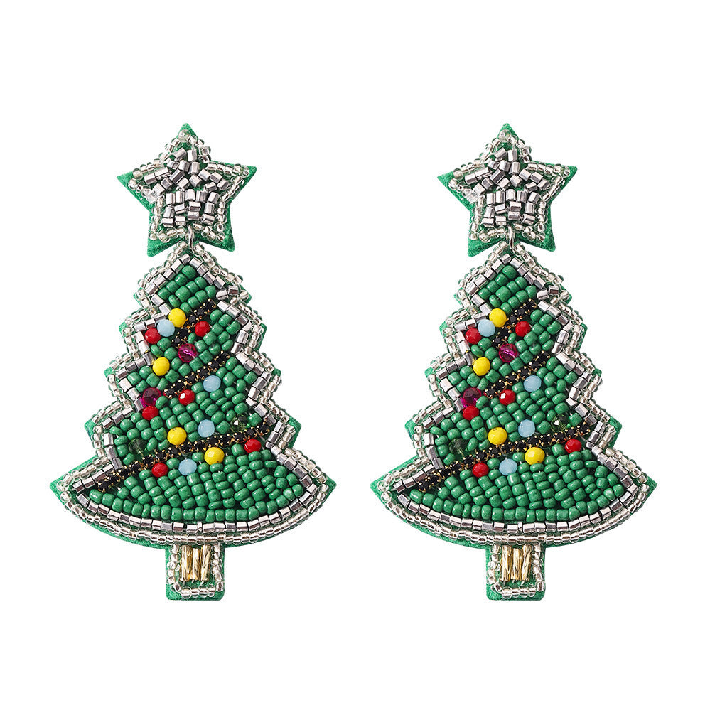 Wholesale Christmas Tree Boots Handmade Fabric Rice Bead Earrings