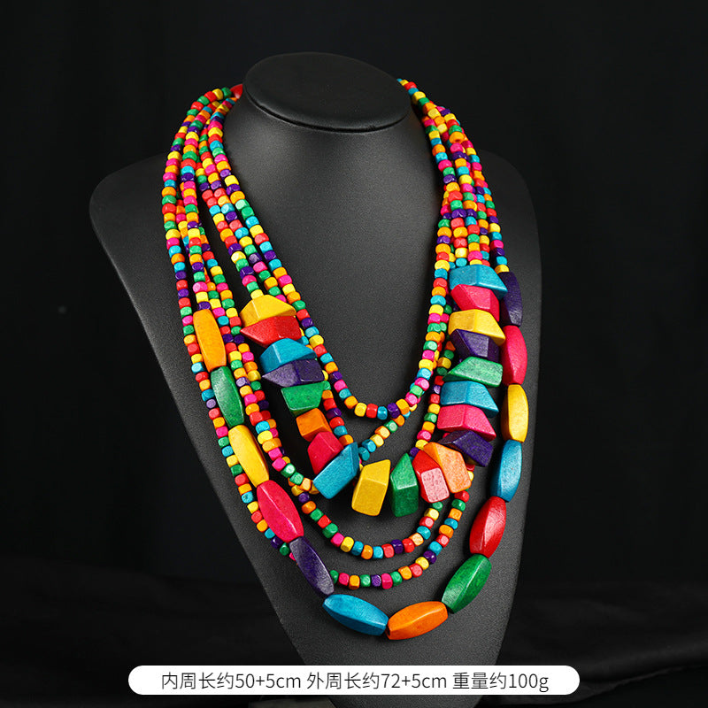 Wholesale Handmade Exaggerated Bohemian Wooden Bead Necklace