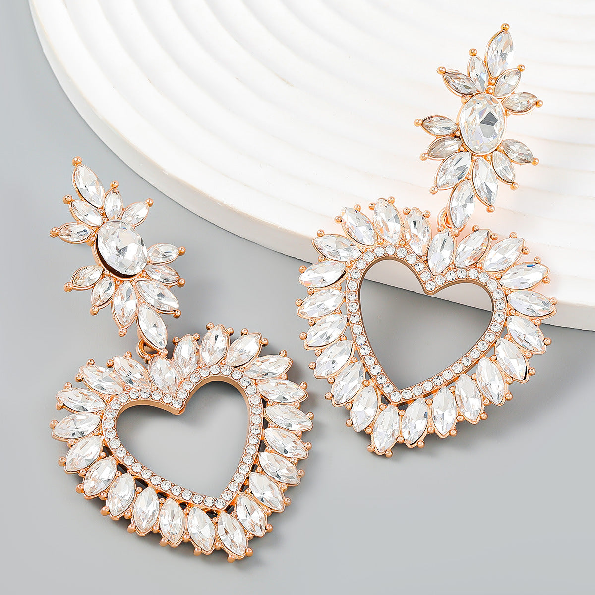 Wholesale Alloy Color Diamond Flower Love Shape Gemstone Earrings