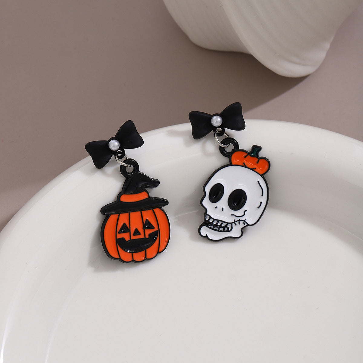 Wholesale Silver Ghost Pumpkin Skull Earrings