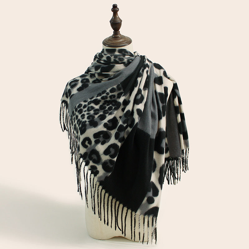 Wholesale Winter Leopard Print European and American Warm and Versatile Thick and Elongated Imitation Cashmere Scarf