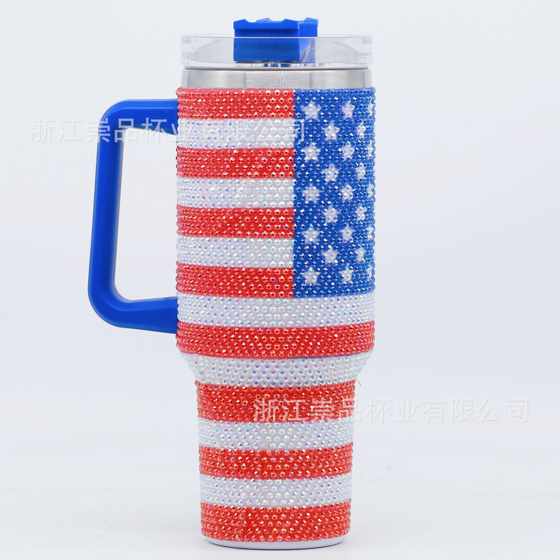 Wholesale Tumbler Diamond Stars and Stripes Stainless Steel Insulated Car Cup with Handle 40oz