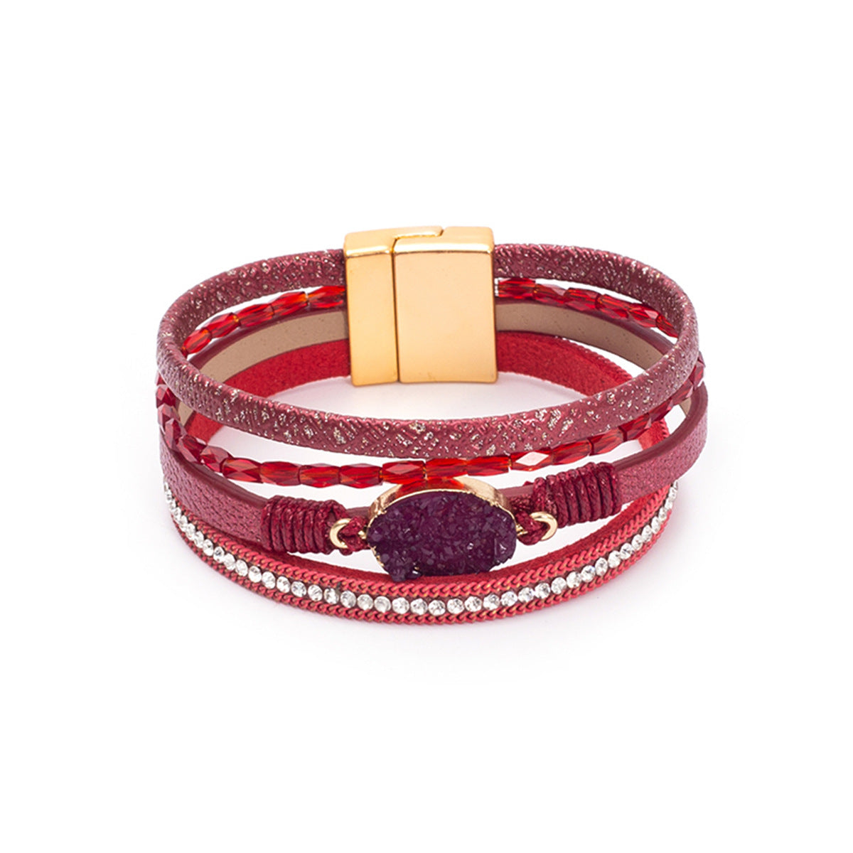 Wholesale Crystal Studded Vintage Ethnic Style Beaded Leather Bracelet