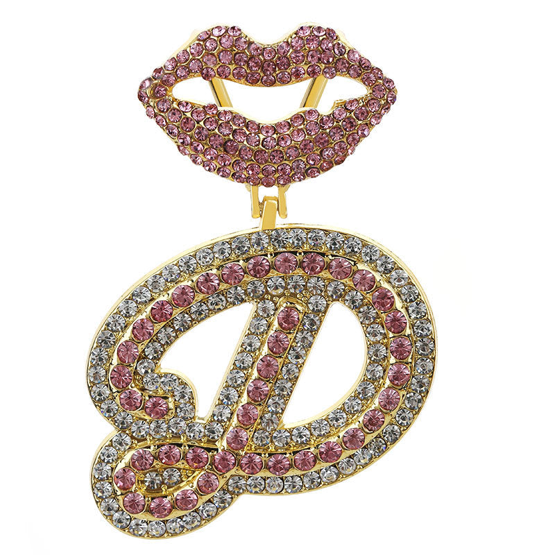 Wholesale Full Diamond Lips 26 Letters Pendant Necklace