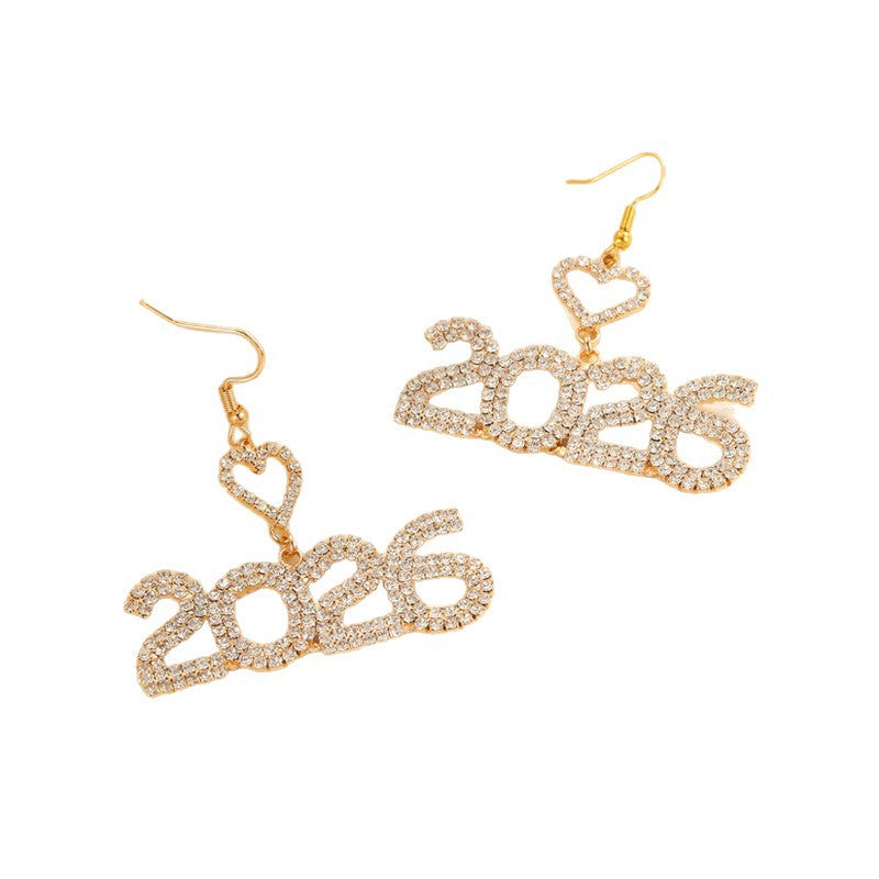 Wholesale 2026 Digital Full Diamond Blingbling Earrings