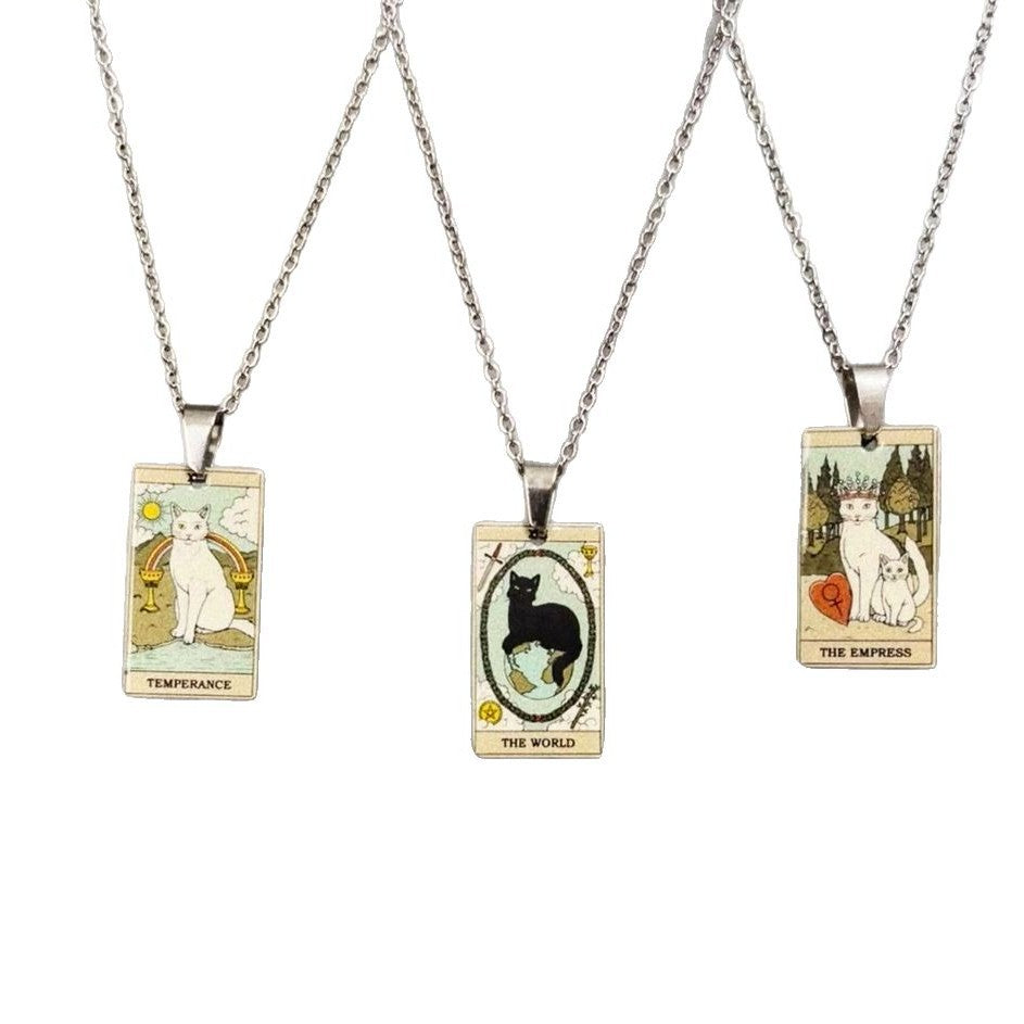 Wholesale Color printed card cross moon cartoon cat necklace