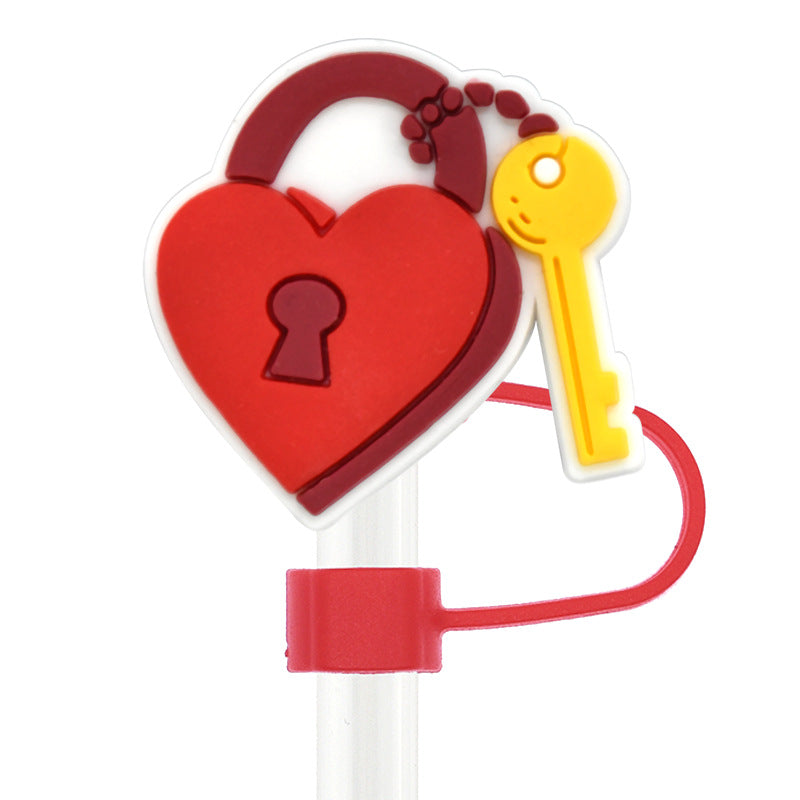 Wholesale Random 100pcs Valentine' s Day  Universal 10mm Reusable Soft Glue Straw Tube Cap