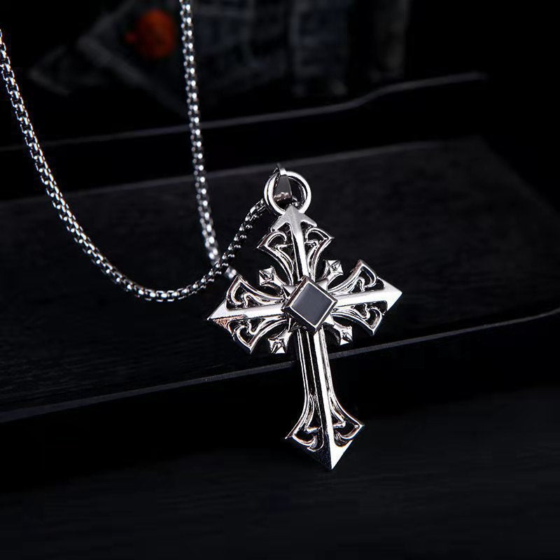 Wholesale  Retro Color-free Male Decoration Cross Pendant Necklace Simple Woolen Chain