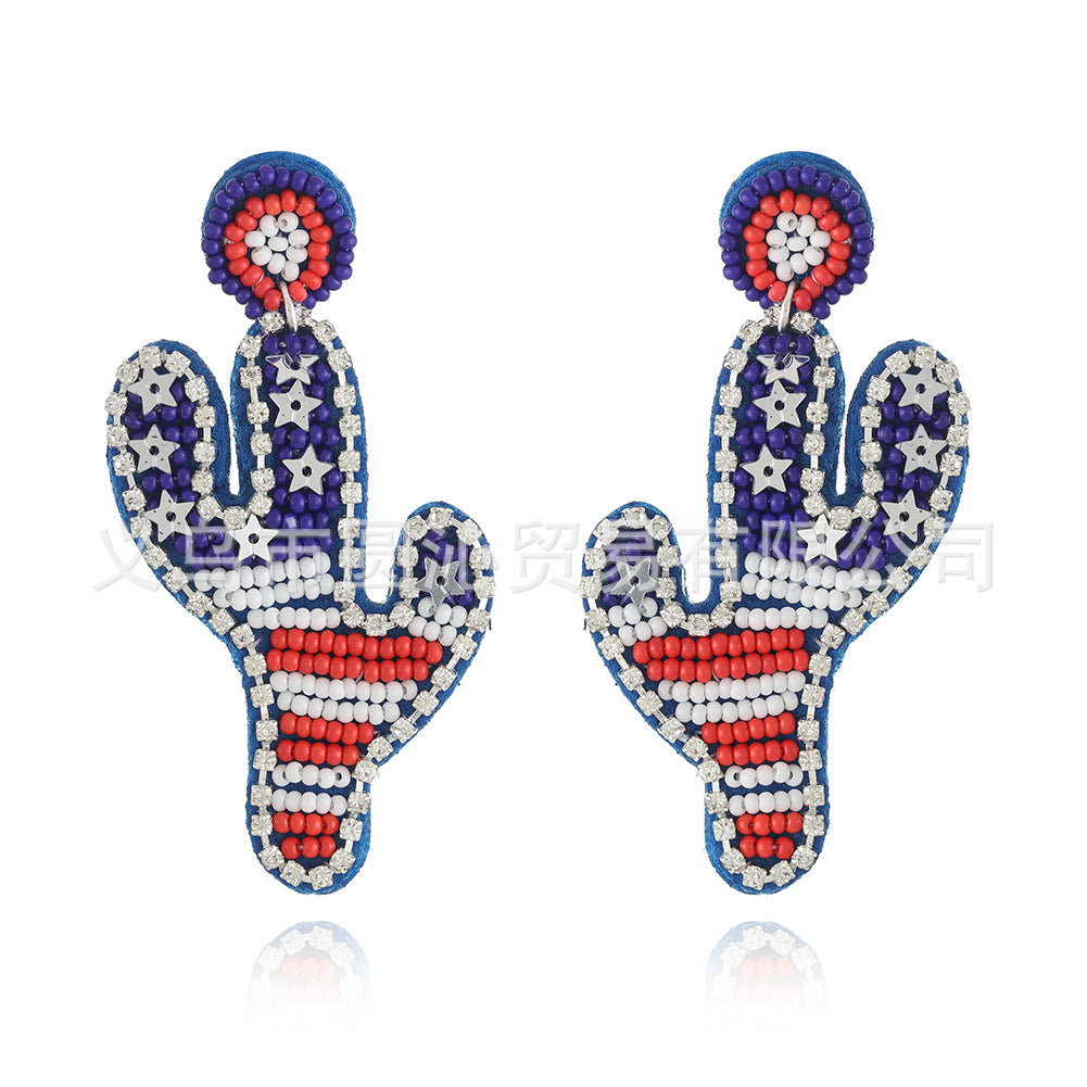 Wholesale rice bead earrings ethnic style hand-stitched love fabric earrings