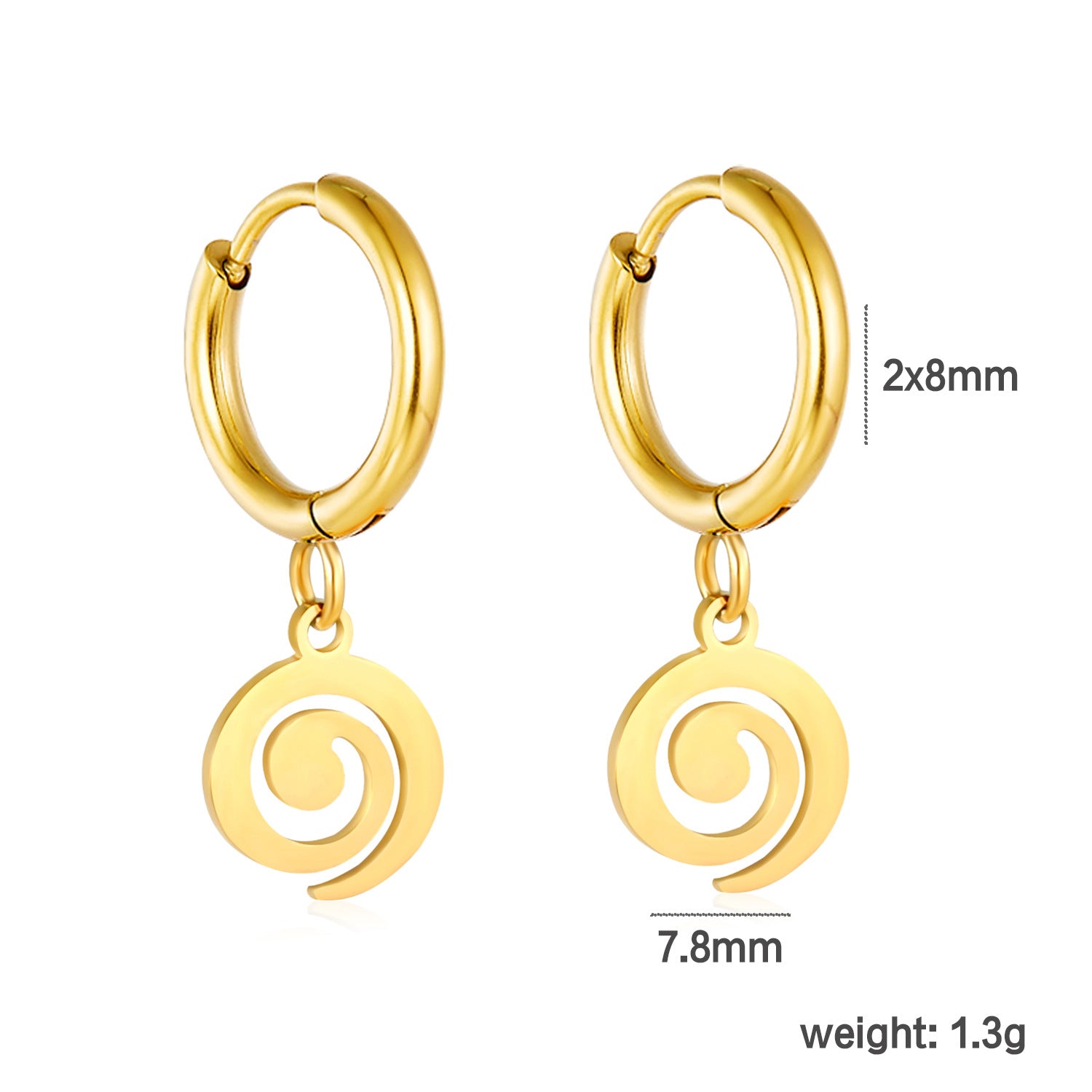 Wholesale 18k gold-colored stainless steel spiral hoop earrings