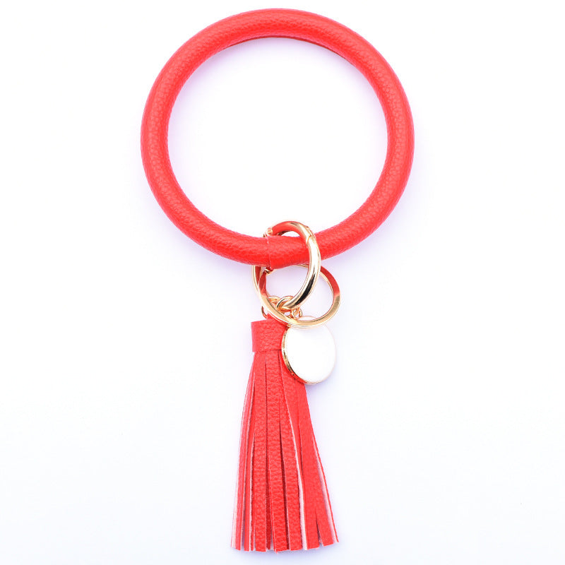 WholesalePU Leather Tassel Bracelet Keychain