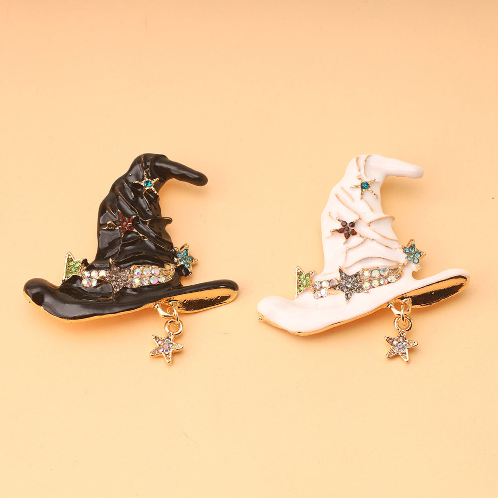 Wholesale Halloween wizard hat with diamond studded pentagram brooch