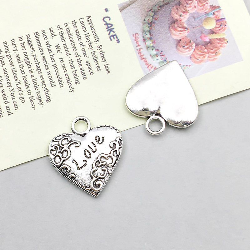 Wholesale 1 Antique Silver Alloy Simulation Heart-shaped English Letter DIY Pendant