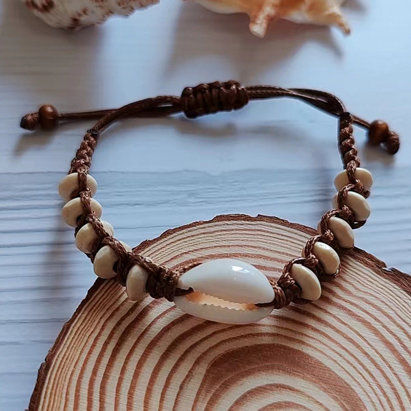 Wholesale Bohemian Handmade Woven Wood Beads Shell Bracelet