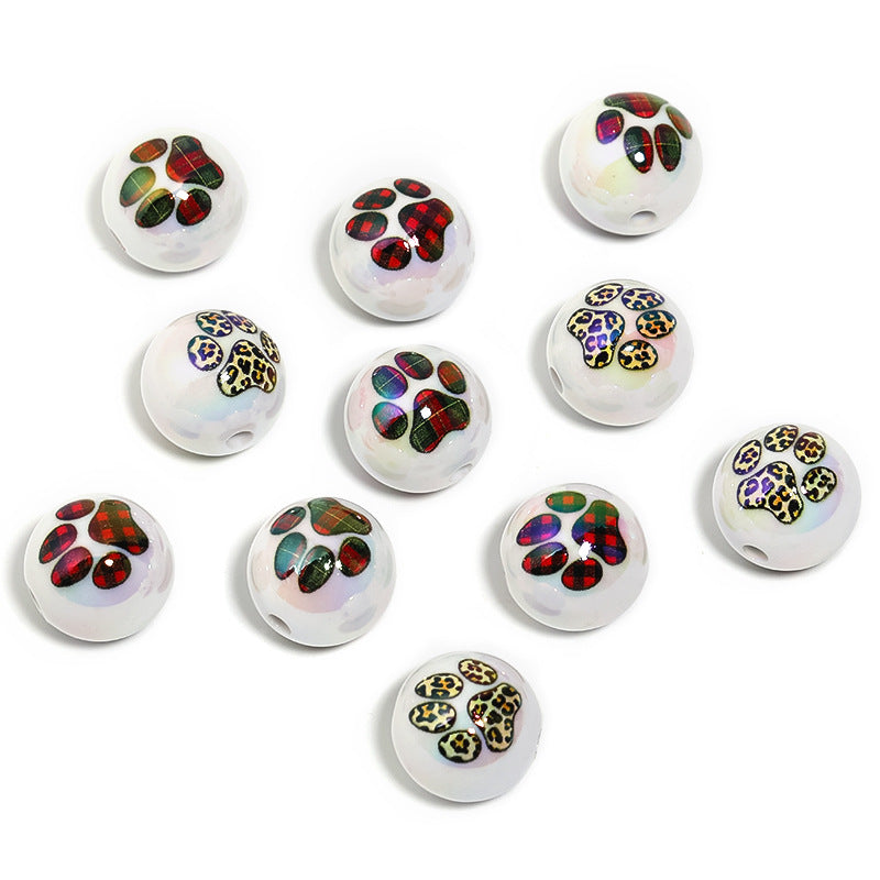 Wholesale 100pcs Acrylic Beads with Leopard Pattern Cat Claw Print DIY Beads