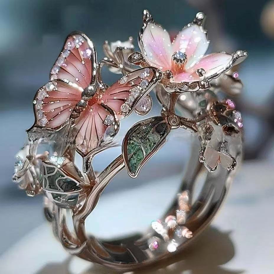 Wholesale Color Drop Oil Ring Butterfly Finger Alloy Opening Ring