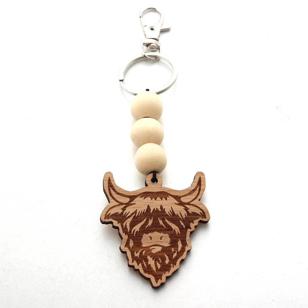 Wholesale Letter Bull Head Wooden Beads Wooden Tag Keychain