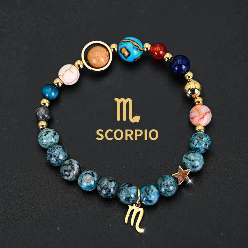 Wholesale eight planets and twelve zodiac signs bracelet blue black spot stone bracelet