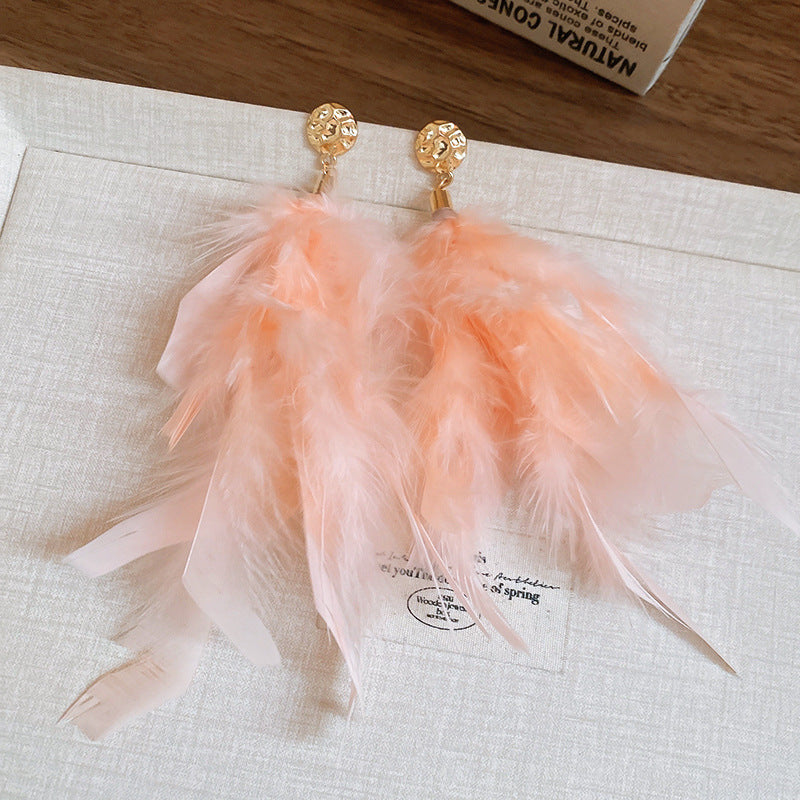 Wholesale Diamond studded bow feather tassel earrings