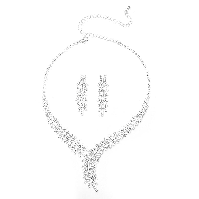 Wholesale Bridal Necklace Earrings Claw Chain Rhinestone Bridal Set Ornaments