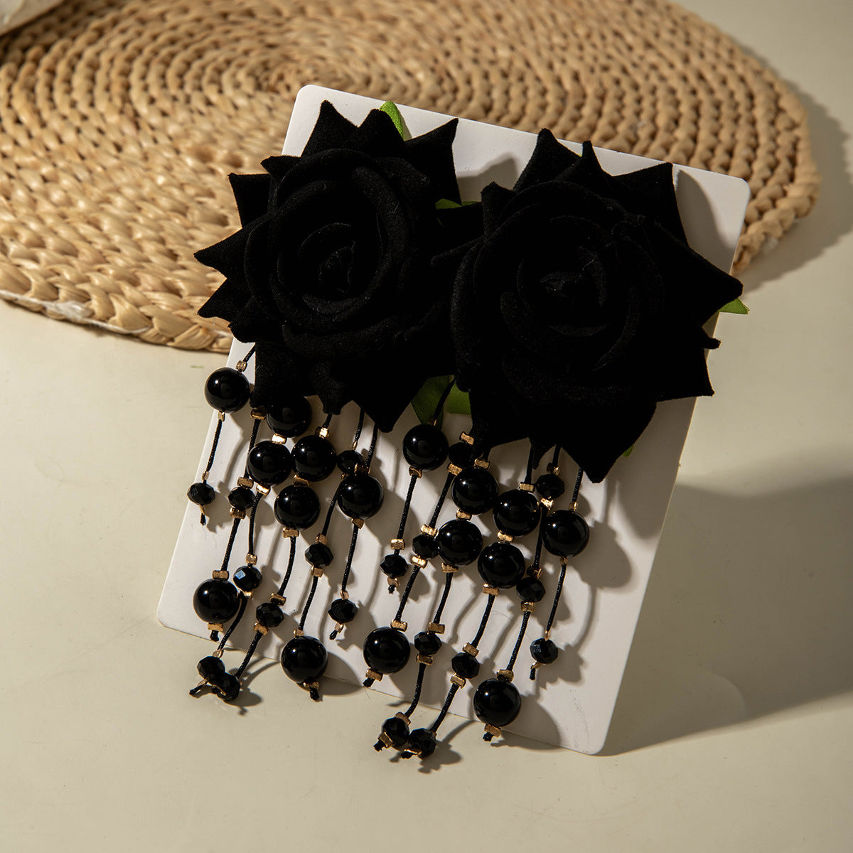 Wholesale Fabric flower tassel beaded earrings