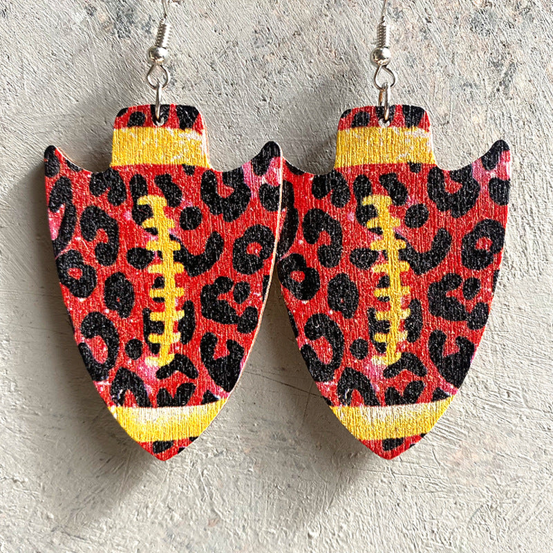 Wholesale American Flag Leopard Print Football Wooden Earrings