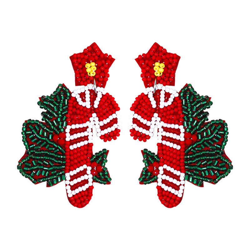 Wholesale Christmas Bells Candy Canes Sweet and Cute Rice Beads Hand-woven Earrings