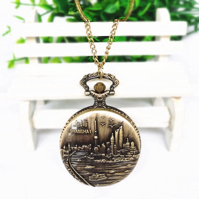 Wholesale 5pcs Flip back retro scenic spot commemorative pocket watch