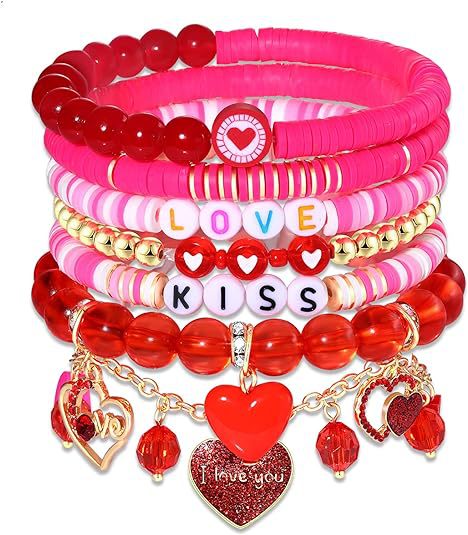 Wholesale Valentine's Day Polymer Clay Love Pendant Resin Beaded Bracelet