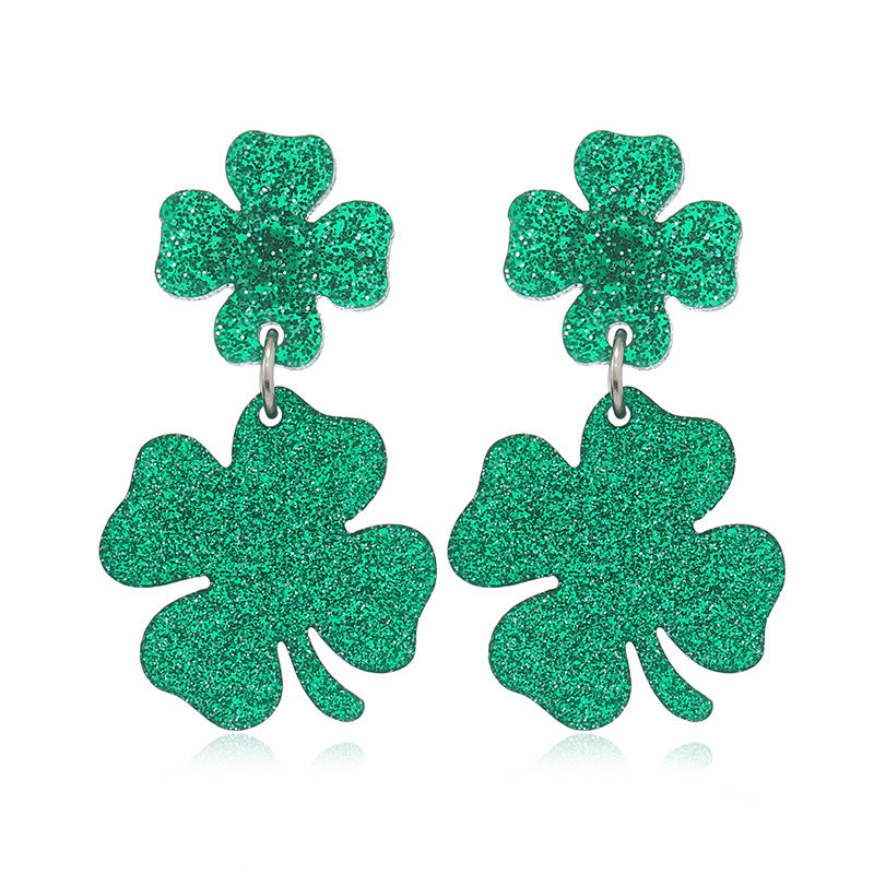 Wholesale St.Patrick's Day clover love flow sequins horseshoe hollow Carnival earrings