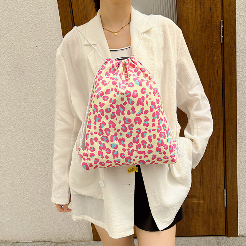 Wholesale Color Leopard Print Outdoor Sports Fitness Oxford Cloth Drawstring Pocket Shoulder Drawstring Bag