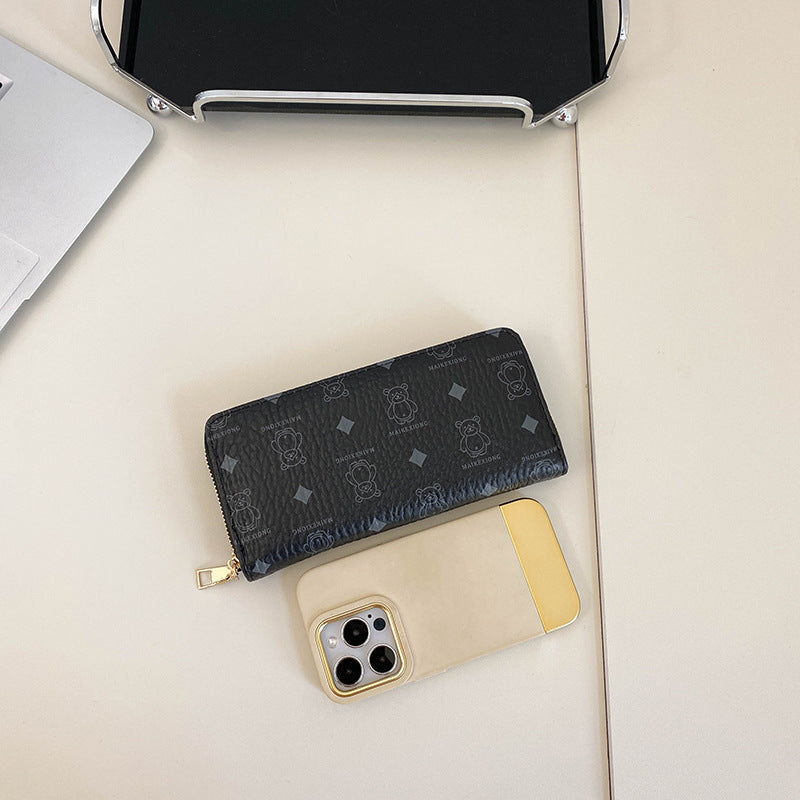 Wholesale Bear Print Single Zip Multi-Card Wallet