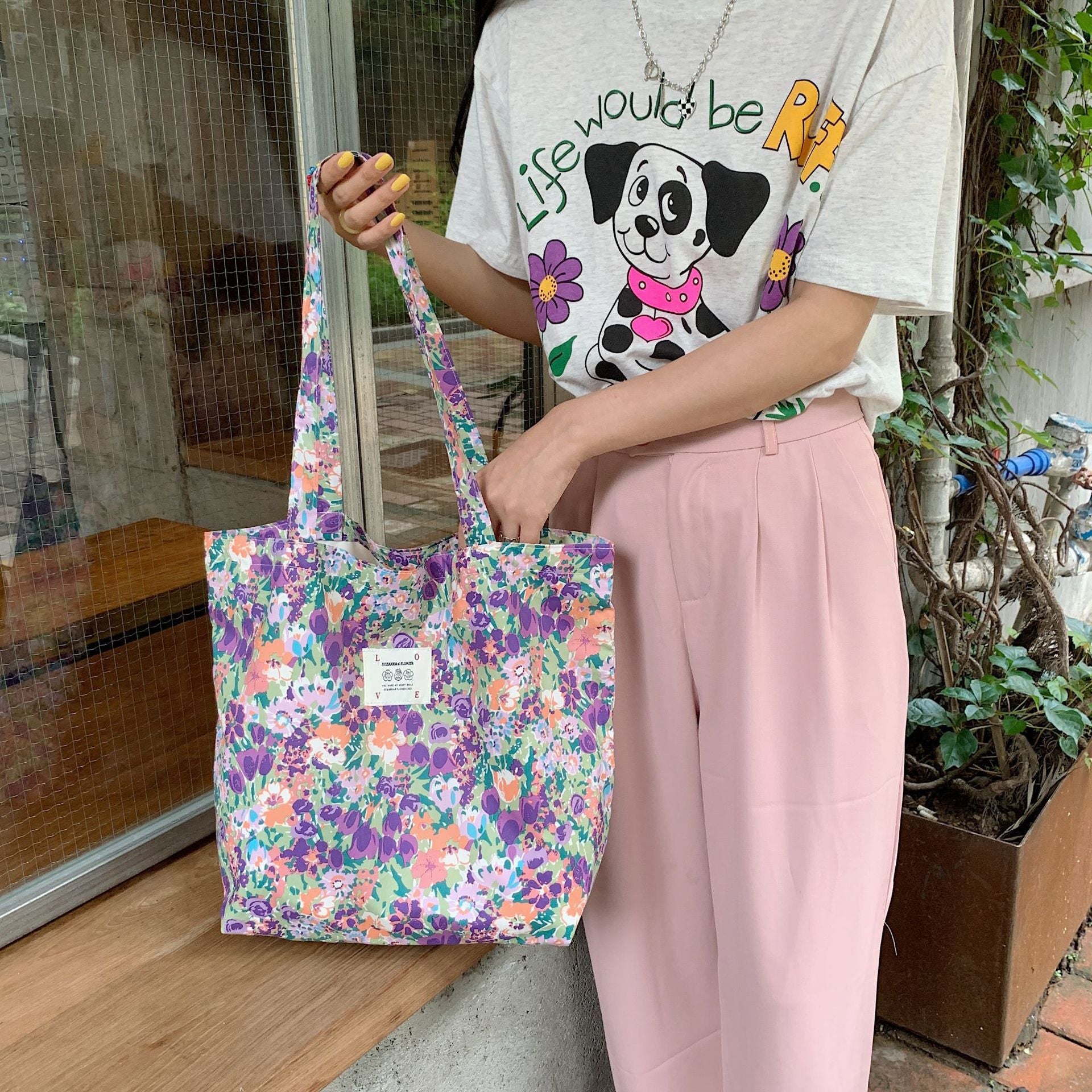 Wholesale Large Capacity Canvas Single Broken Flower Handbag Shoulder Bag