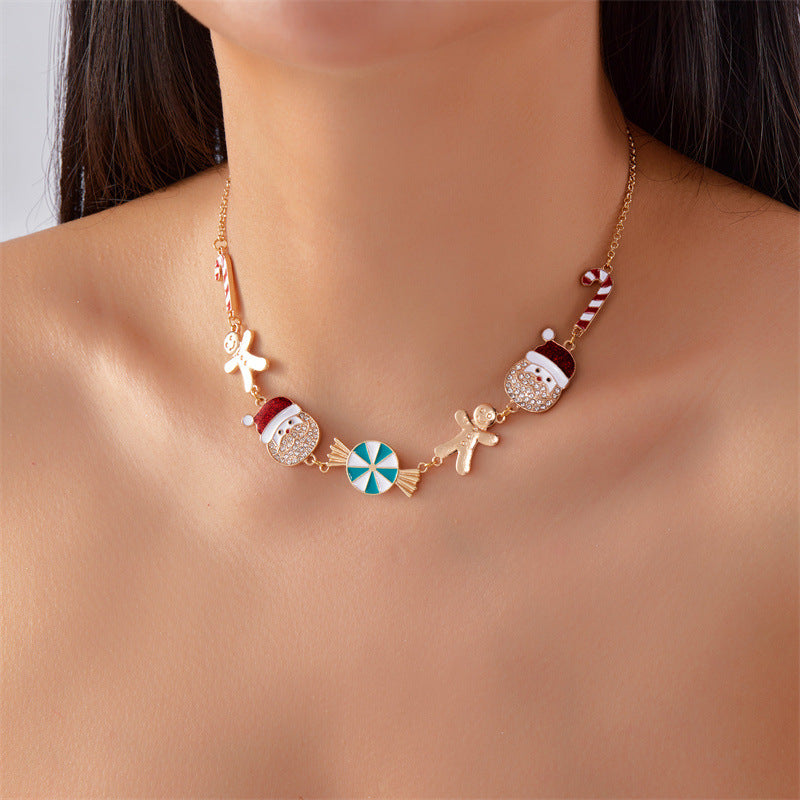 Wholesale Rhinestone Santa Gingerbread Man Candy Cane Bracelet Necklace