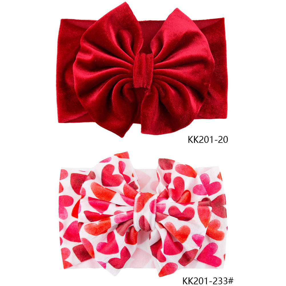 Wholesale Gold Velvet Printed Big Bow Heart Headband