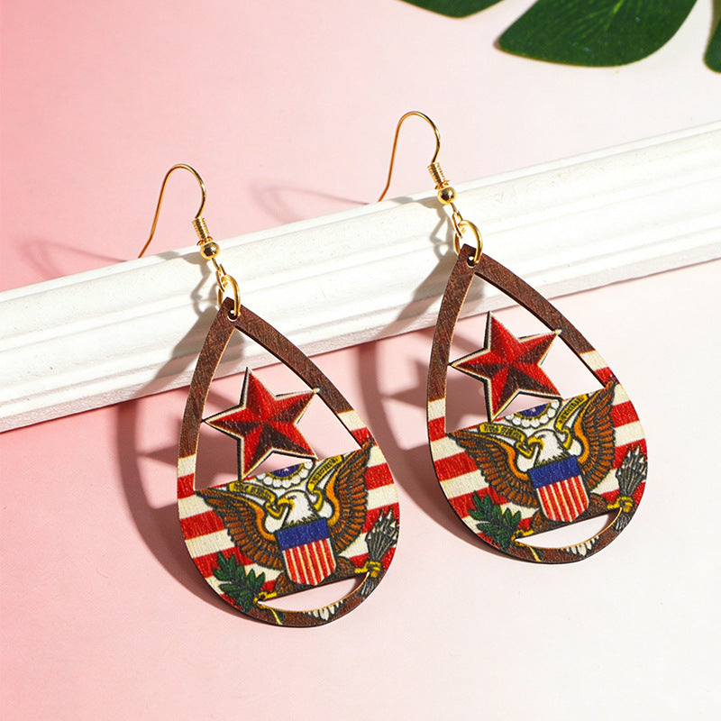 Wholesale Water drop five-pointed star earrings eagle emblem pattern earrings