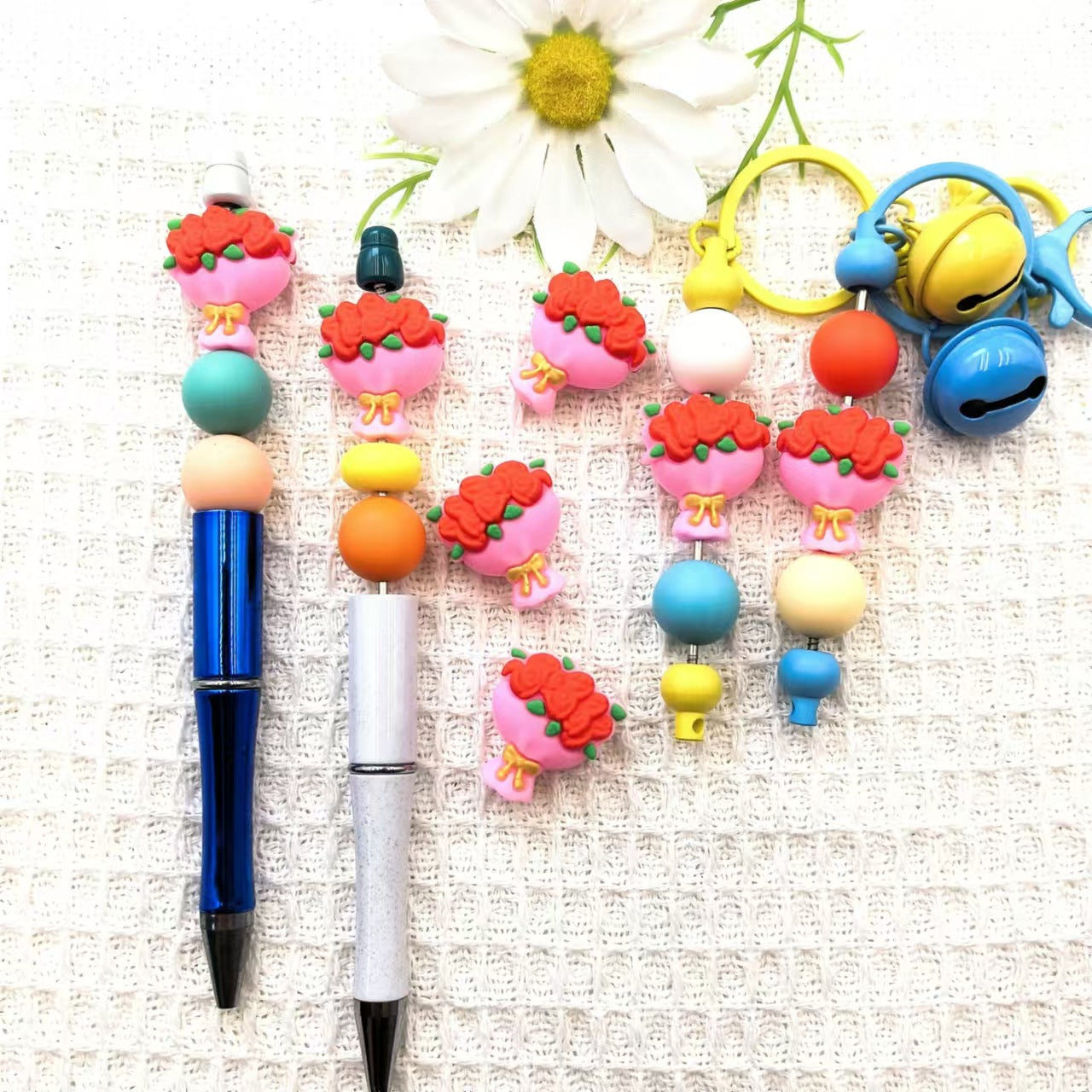 Wholesale 10pcs 3D Three-dimensional Valentine's Day Flower Silicone Beads