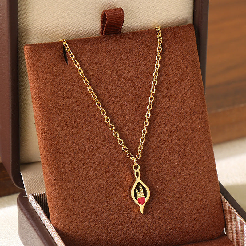 Wholesale Mother' s Day Diamond studded Hollow Moon Love Stainless Steel Necklace