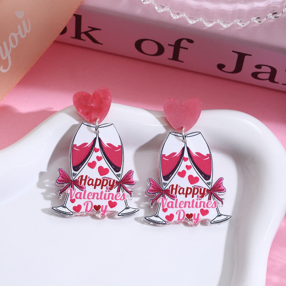 Wholesale Valentine' s Day Pink Love Acrylic Earrings