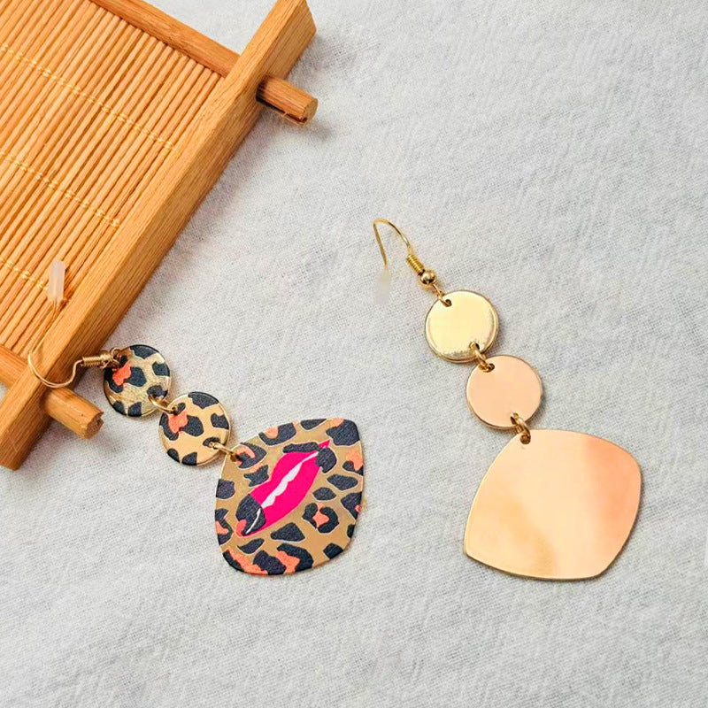 Wholesale Leopard Print Geometric Disc Link And This Earring Red Lip