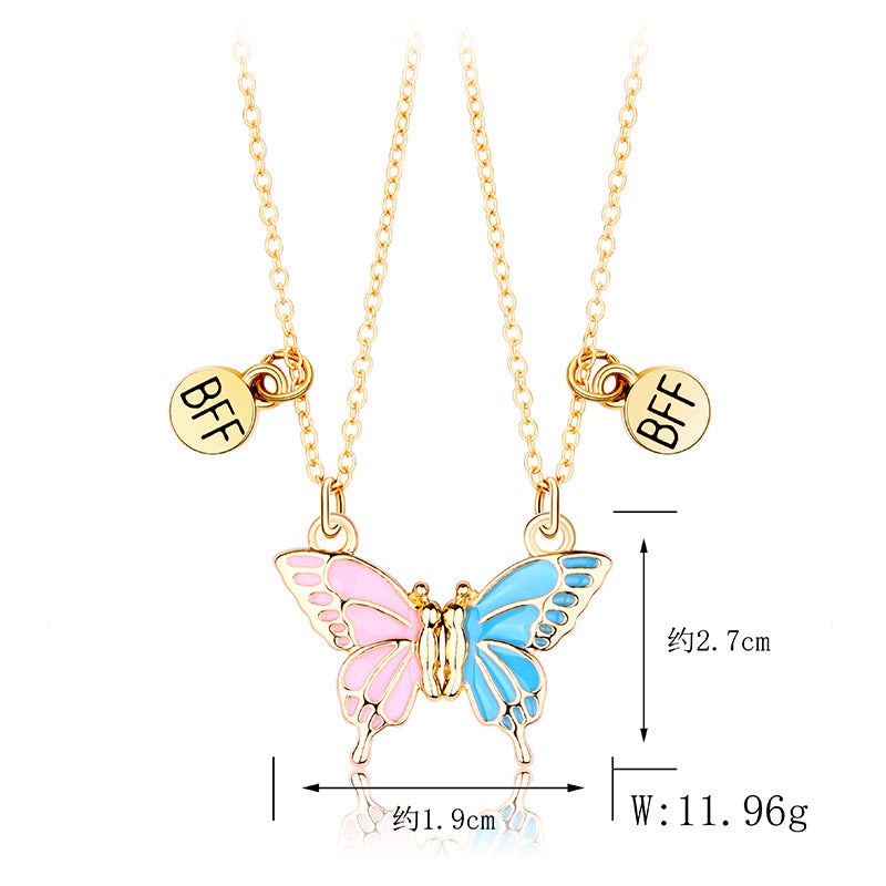 Wholesale 5pcs Butterfly Necklace  Magnet Stone Attracting Bff Alloy Dripping Oil