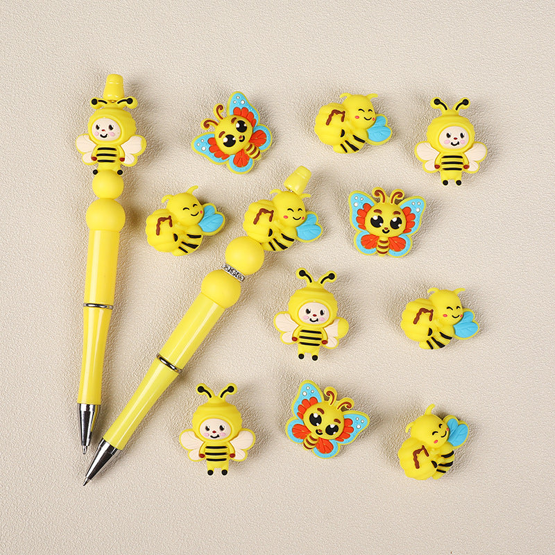 Wholesale 20pcs    Cartoon Bee Silicone Beads  3D Focal Beads