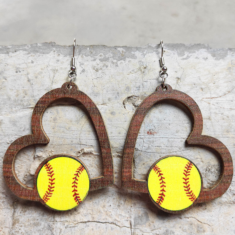 Wholesale 2pcs Love Sports Football Baseball Rugby Basketball Tennis Volleyball Geometric Hollow Earrings