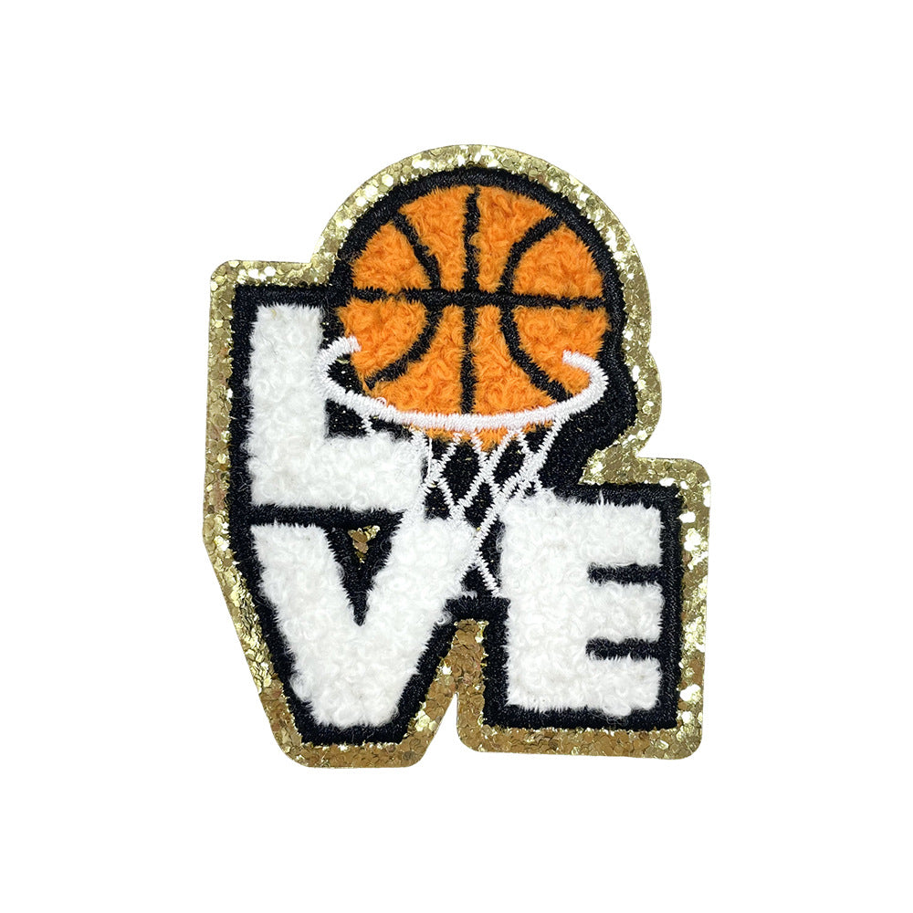 Wholesale Stylish Iron On Towel Embroidery Patches Sports Ball Design Gold Edge Glitter For Clothing Shoes Hats