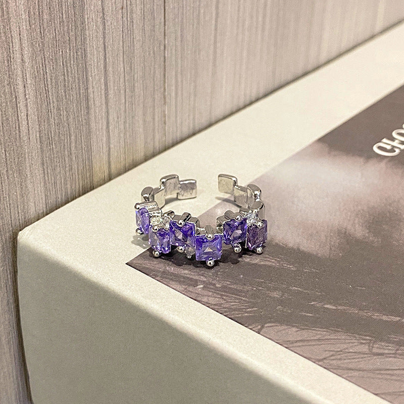 Wholesale Sweet Cool Geometric Purple Diamond Open Ring