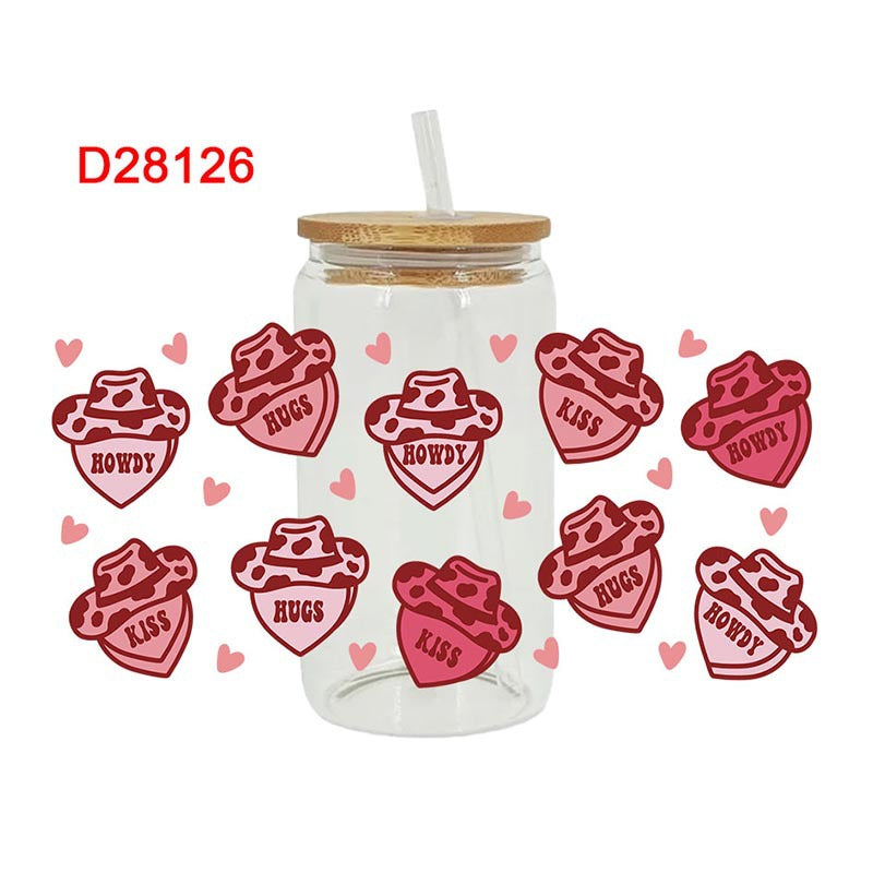 Wholesale Bow Cow Cartoon Valentine's Day 16oz Cup UV DTF Wraps
