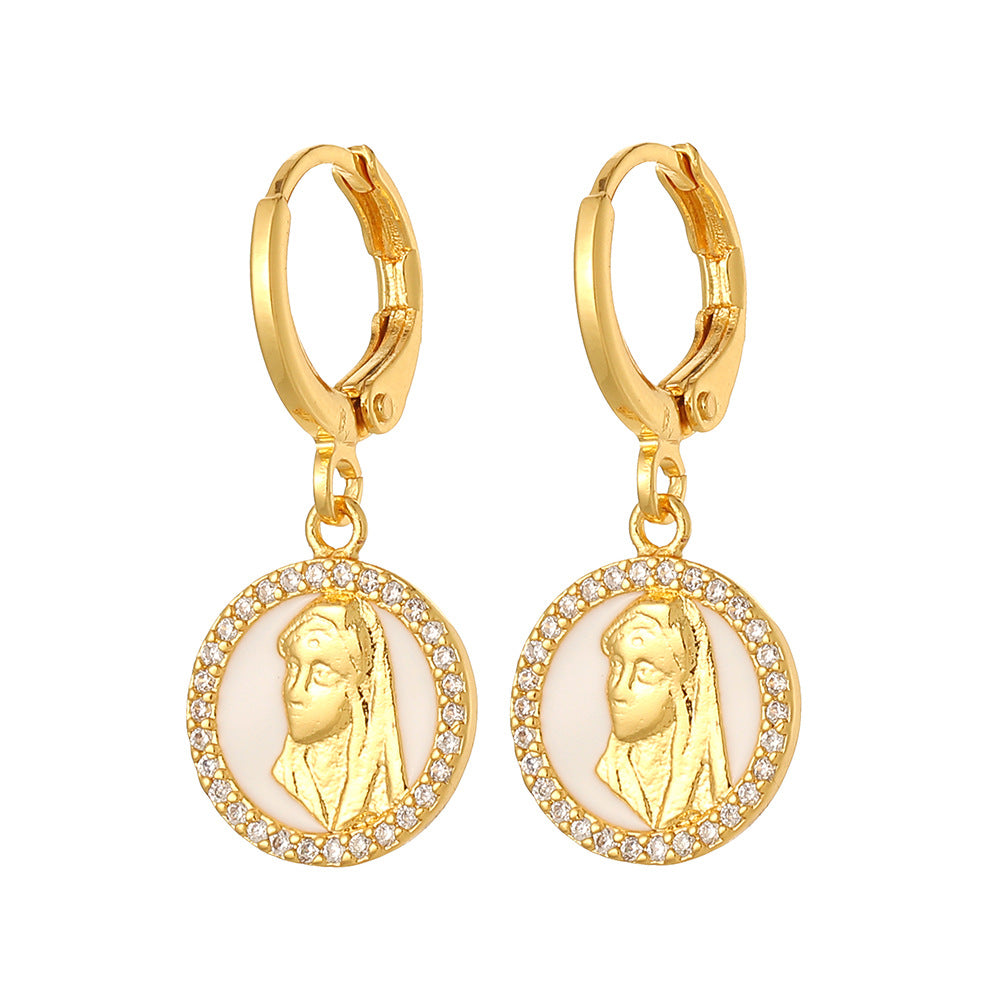 Wholesale Religious Drip Oil Virgin Mary Earrings