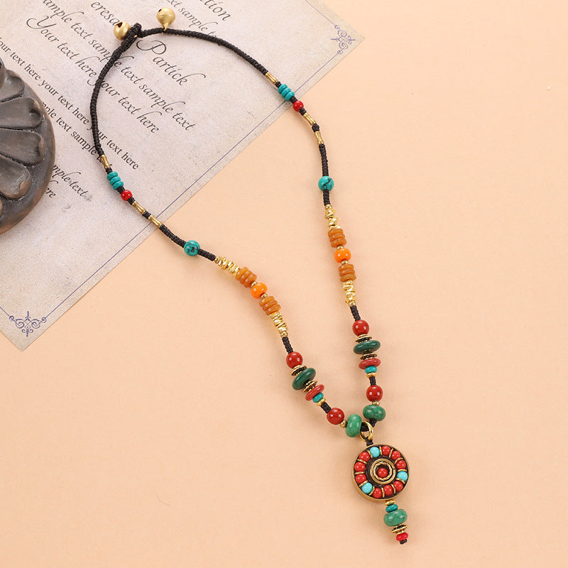 Wholesale Retro Ethnic Style Natural Stone Braided Necklace