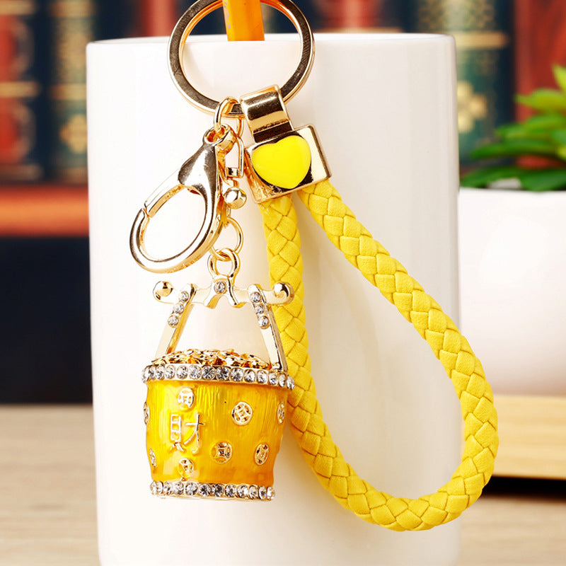 Wholesale Chinese Style Fortune Bucket Keychain Red Zinc Alloy Cornucopia Car Key Ring Decorative Bag Charm Gift